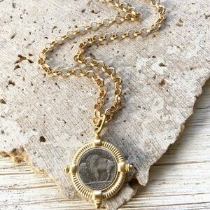 Matte Gold Buffalo Coin Necklace